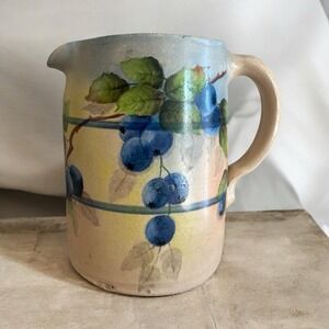 Salt Glaze Stoneware Pottery Jug Pottery Handpainted Blueberry Blueberries Blue